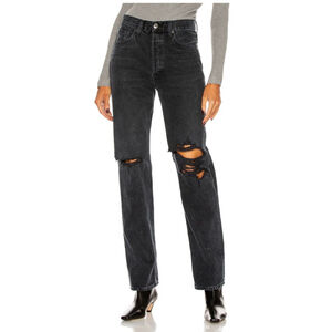 AGOLDE Lana Mid Rise Vintage Straight Jeans Disorder Black Distressed size 29